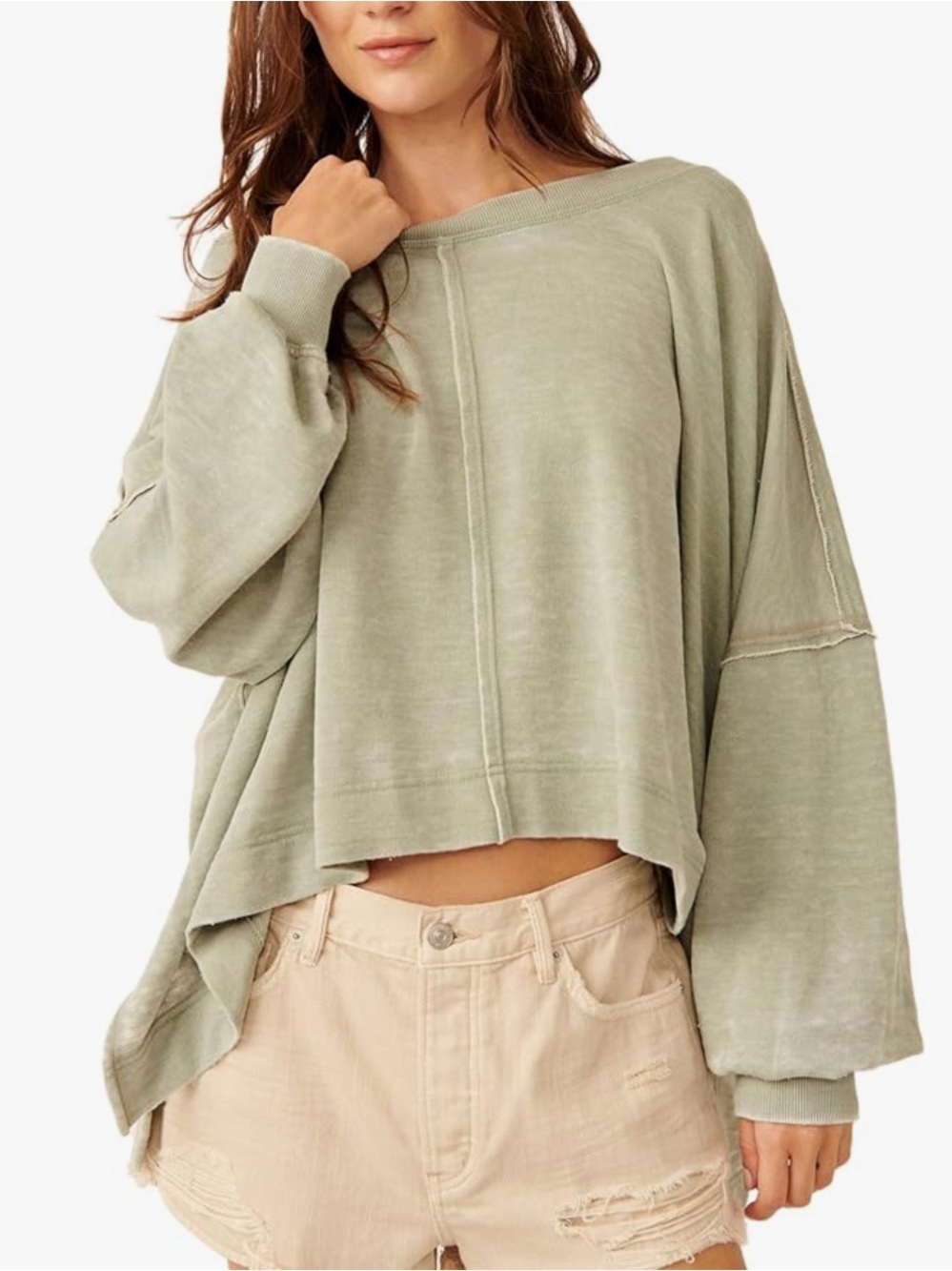 Free People Women's Daisy Sweatshirt M Sage Green Heart Patch Pullover